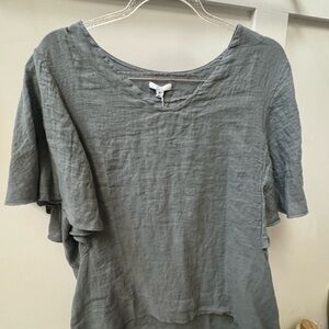 Linen gray flutter sleeve top